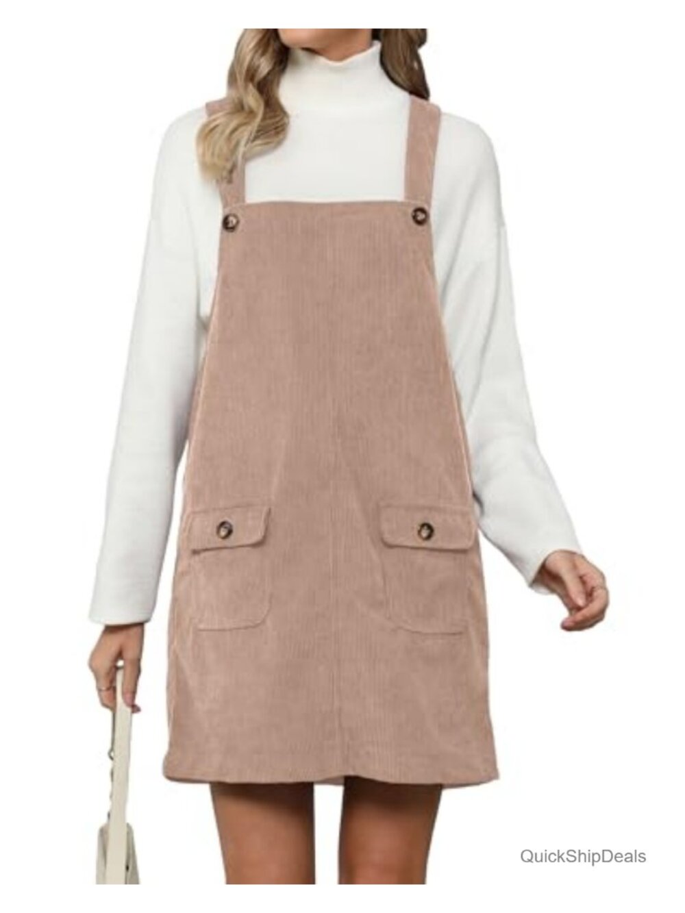 Women's Corduroy Overall Dress Adjustable Straps Casual Pinafore with Pockets